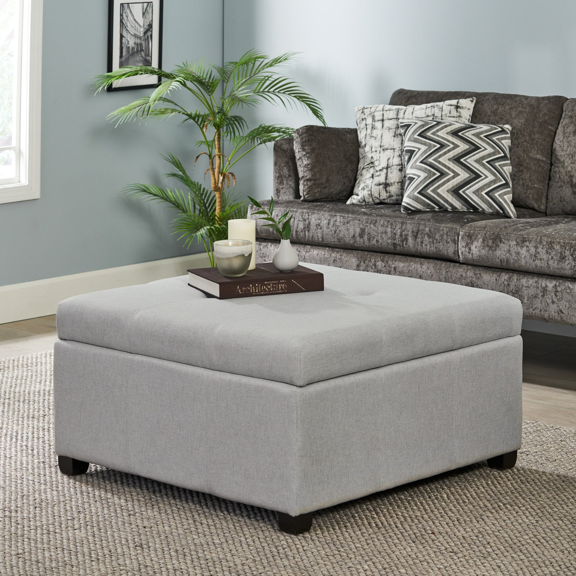 Carlsbad Storage Ottoman Light Grey Fabric