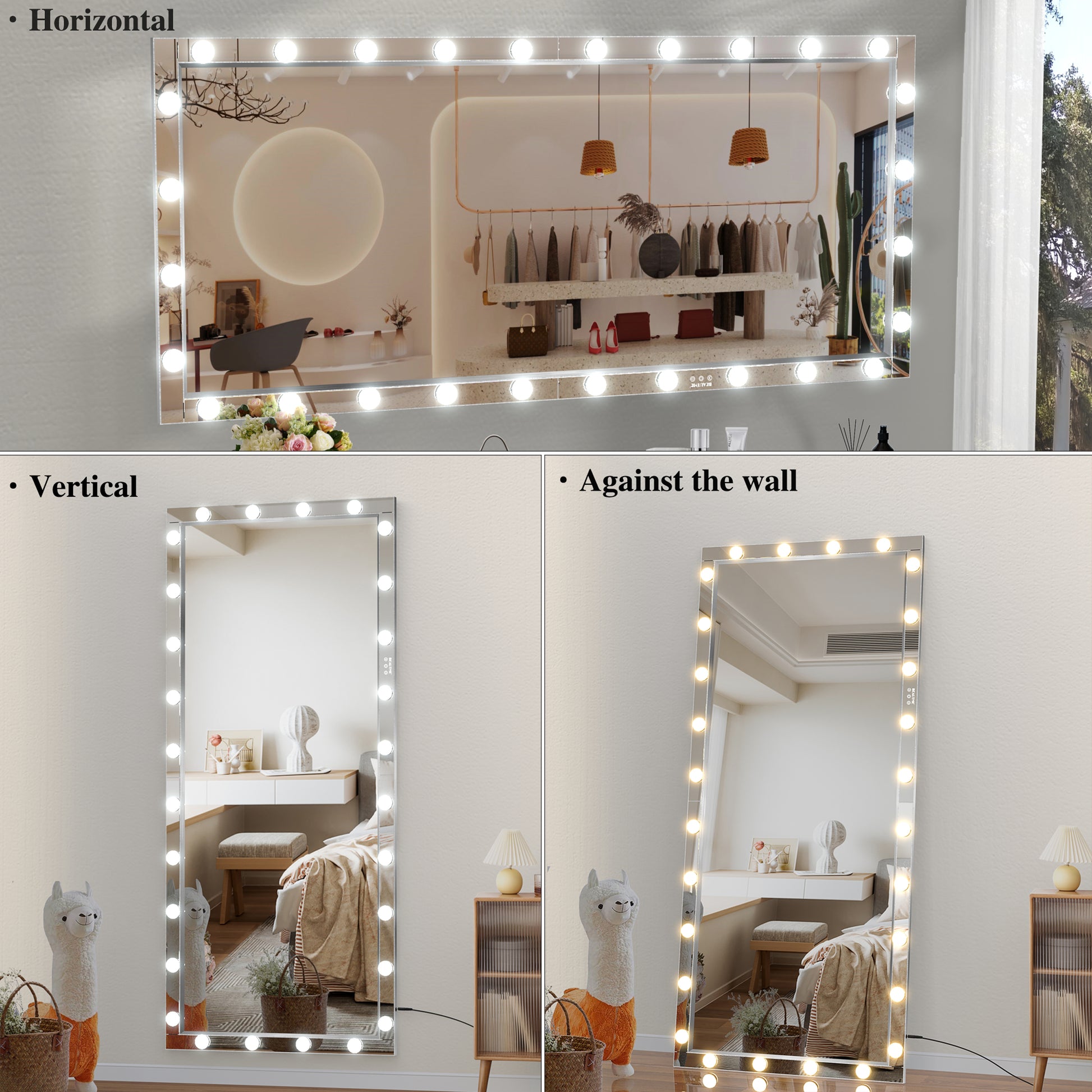 Hollywood Led Full Body Mirror With Lights Extra Large Full Length Vanity Mirror With 3 Color Mode Lights, Vertical Horizontal Hanging Aluminum Framed Mirror, 72 X 36 Inch, Silver Silver Aluminium