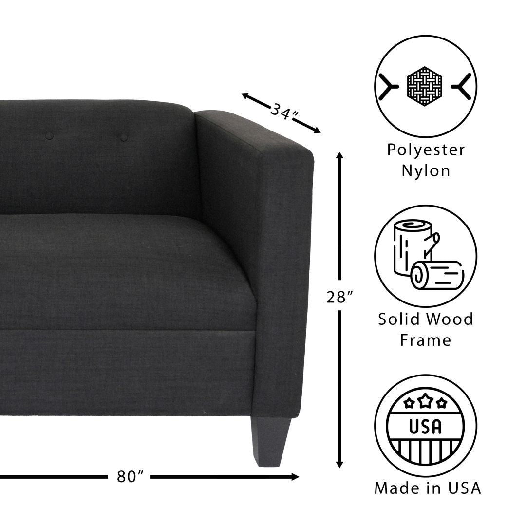 Bennet Black Loveseat Sofa For Living Room, Modern D Cor Beautiful Seat Mini Small Couches For Small Spaces And Bedroom With Solid Wood Frame Polyester Nylon Black Wood Foam Polyester