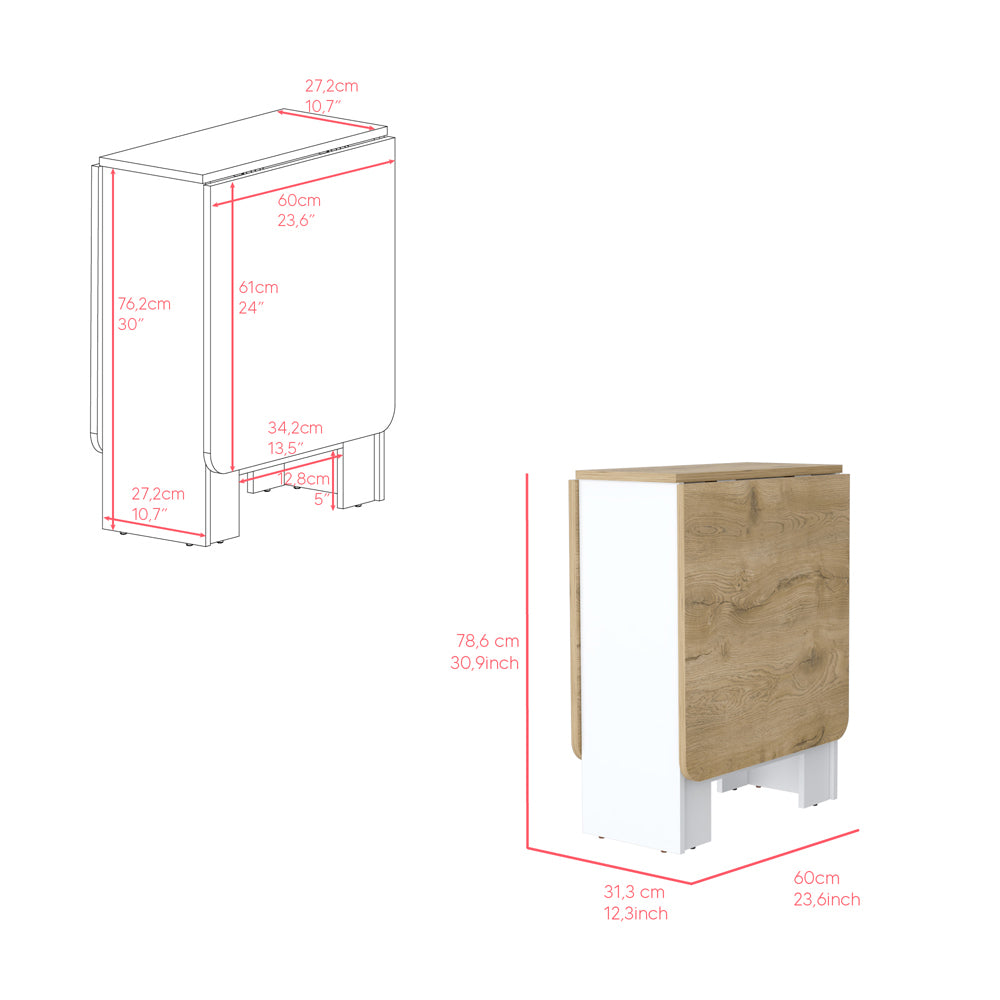 Folding Dining Table Evart, Living Room, White Macadamia Multicolor Particle Board Engineered Wood
