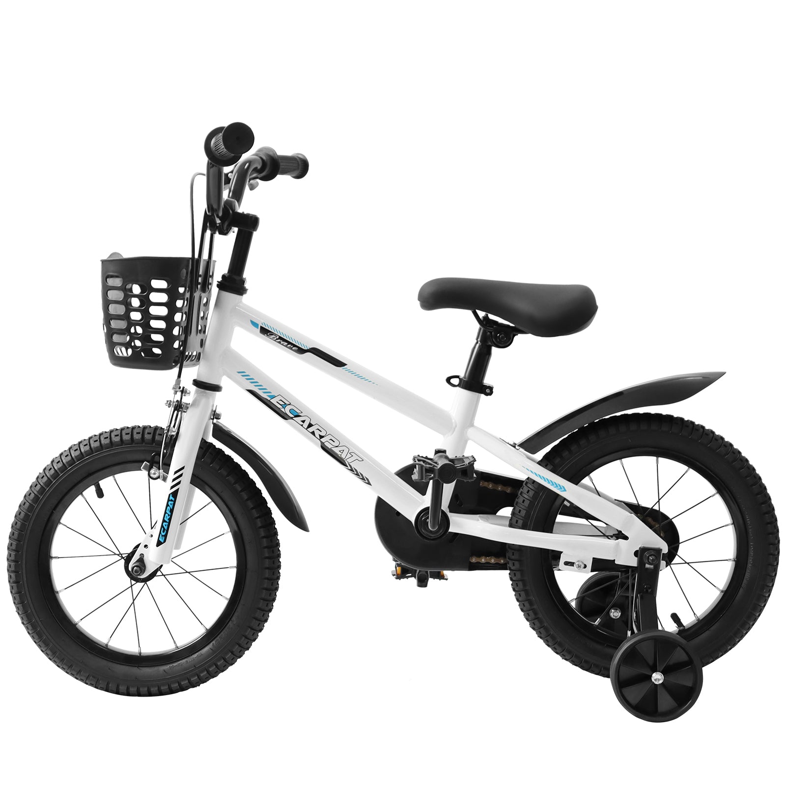 Kids Bike 16 Inch For Boys & Girls With Training Wheels, Freestyle Kids' Bicycle With Bell,Basket And Fender. White Steel