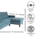 Blue L Shaped Sectional Sofas For Living Room, Modern Sectional Couches For Bedrooms, Apartment With Solid Wood Frame Polyester Nylon Blue Foam Polyester