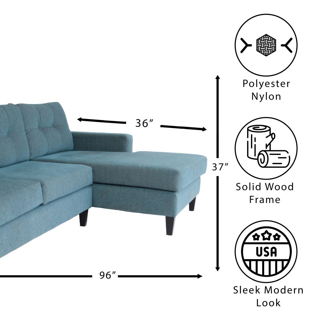 Blue L Shaped Sectional Sofas For Living Room, Modern Sectional Couches For Bedrooms, Apartment With Solid Wood Frame Polyester Nylon Blue Foam Polyester