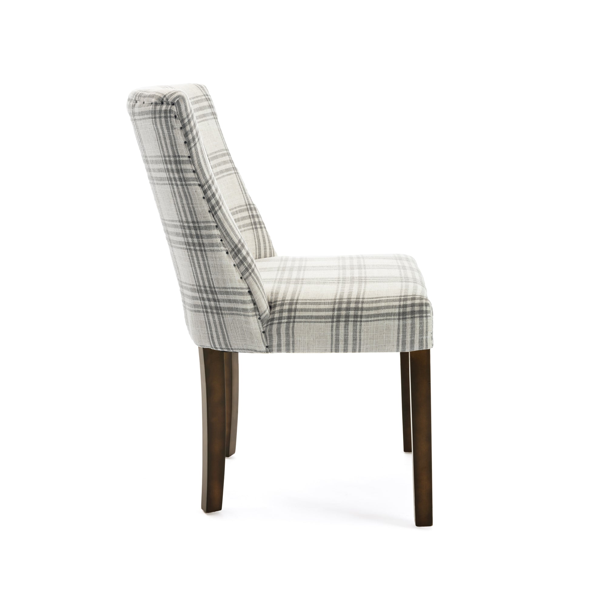 Dining Chair Grey Plaid Fabric
