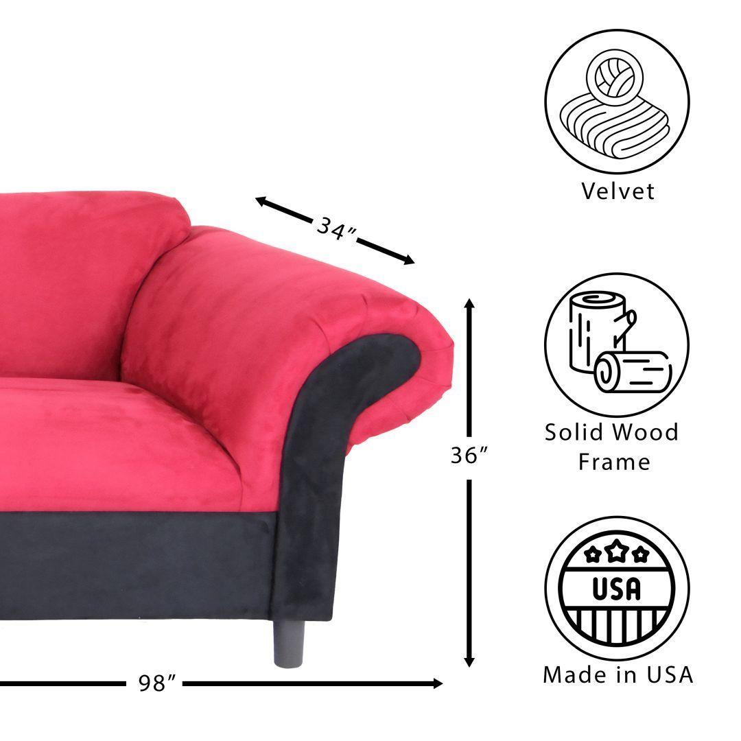 S Back Red And Black Velvet Sofa For Living Room, Modern 3 Seater Sofas Couches For Bedroom, Office, And Apartment With Solid Wood Frame Red Wood Foam Velvet