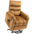 Power Lift Chair, Velvet Touch Upholstered Recliner Chair For Elderly With Vibration Massage, Remote Control, Side Pockets, Brown Brown Polyester