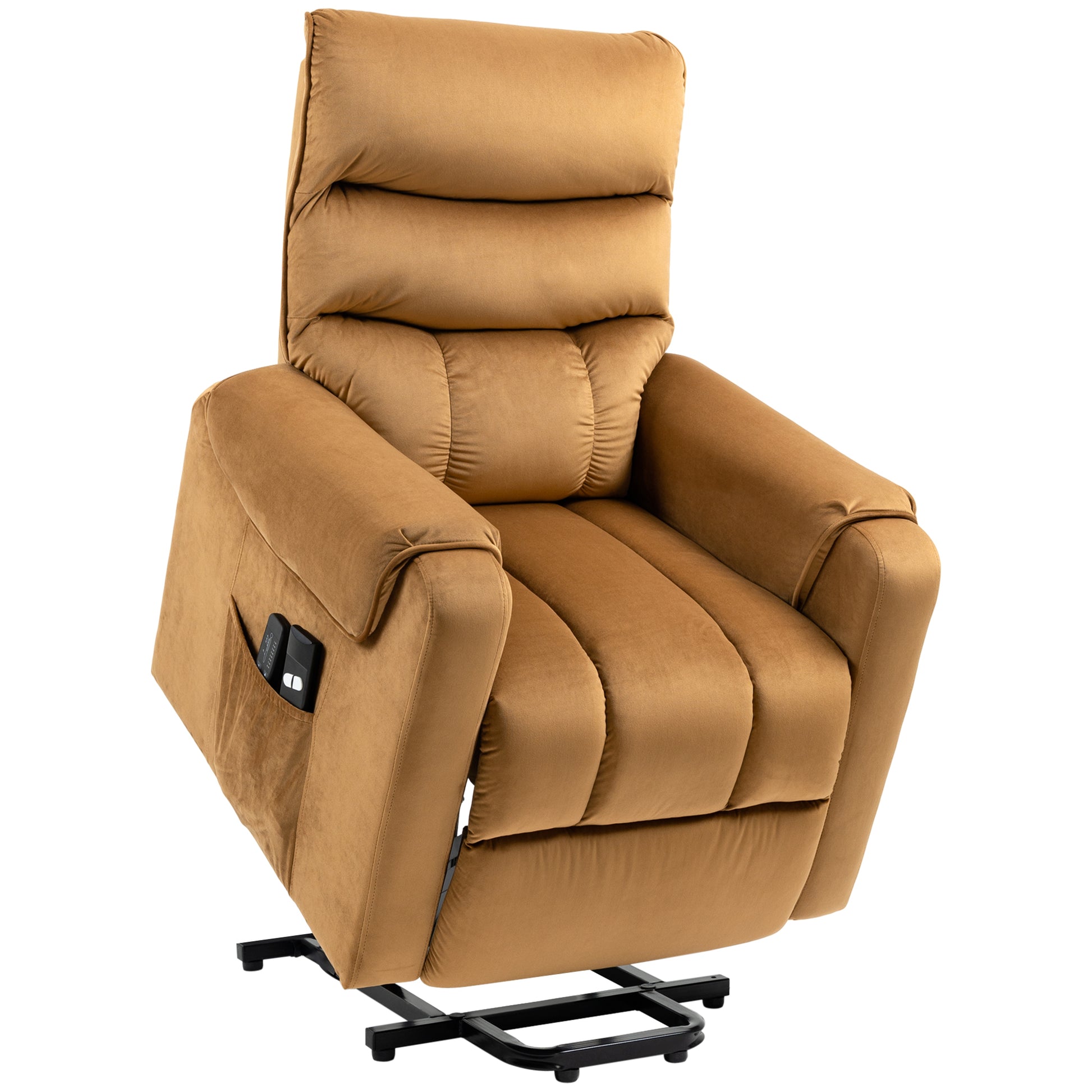 Power Lift Chair, Velvet Touch Upholstered Recliner Chair For Elderly With Vibration Massage, Remote Control, Side Pockets, Brown Brown Polyester