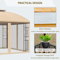 10' X 10' Patio Gazebo With Corner Shelves, Double Roof Outdoor Gazebo Canopy Shelter With Removable Mesh Netting, For Garden, Lawn, Backyard And Deck, Beige Beige Steel