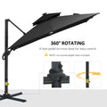 10Ft Cantilever Patio Umbrella With Solar Led Lights, Double Top Square Outdoor Offset Umbrella With 360 Rotation, 4 Position Tilt, Crank & Cross Base For Garden, Deck, Pool, Dark Gray Gray Polyester