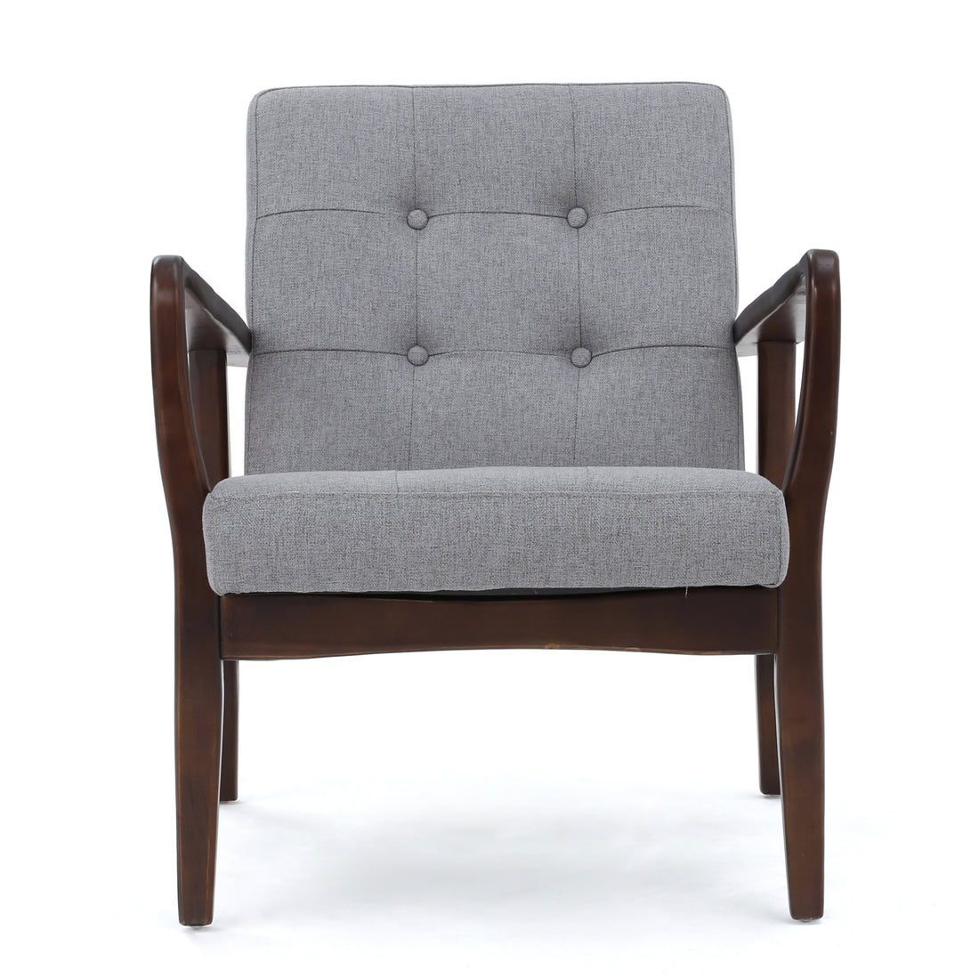 Mid Century Modern Fabric Club Chair With Wood Frame, Grey And Dark Espresso Grey Fabric