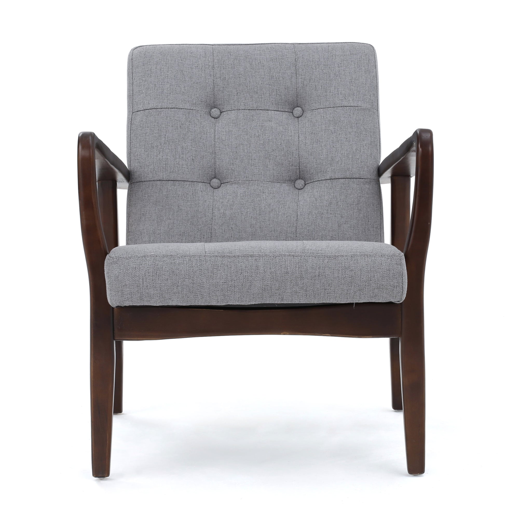 Mid Century Modern Fabric Club Chair With Wood Frame, Grey And Dark Espresso Grey Fabric