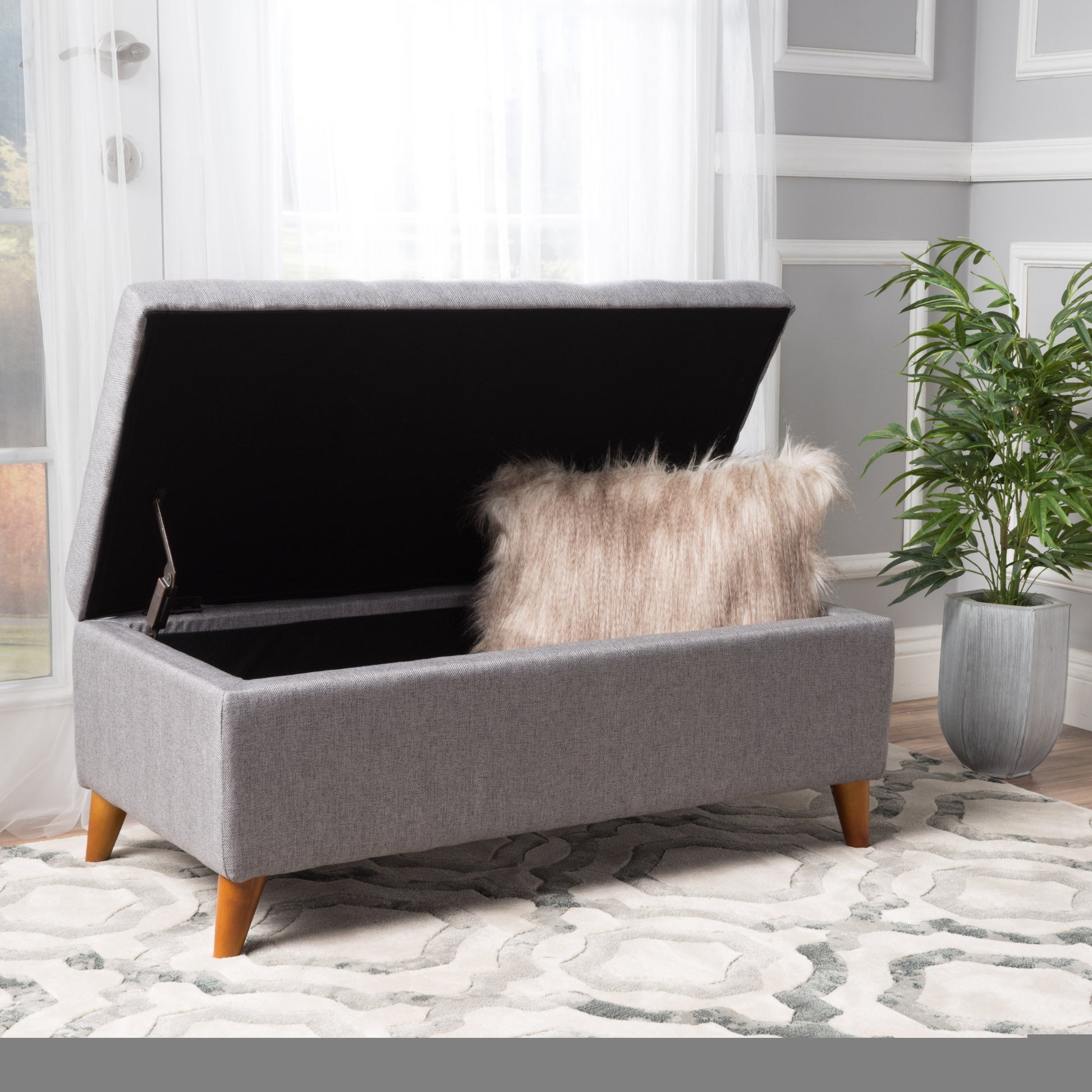 Storage Ottoman Grey Fabric