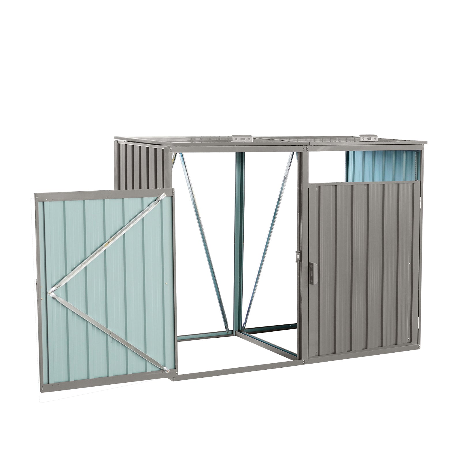 Garbage Bin Shed Stores 2 Trash Cans Metal Outdoor Bin Shed For Garbage Storage,Stainless Galvanized Steel, Bin Shed For Garden Yard Lawn,Grey Grey Iron