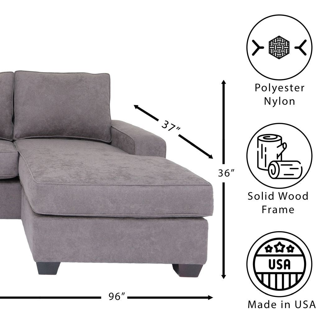 Grey L Shaped Sectional Sofas For Living Room, Modern Reversible Sectional Couches For Bedrooms, Apartment With Solid Wood Frame Polyester Nylon Grey Wood Foam Polyester