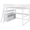 Full Size Loft Bed With Desk And Shelves,Two Built In Drawers,White Old Sku: Sm000416Aak Box Spring Not Required Full White Wood Bedroom Pine