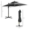 10Ft Cantilever Patio Umbrella With Solar Led Lights, Double Top Square Outdoor Offset Umbrella With 360 Rotation, 4 Position Tilt, Crank & Cross Base For Garden, Deck, Pool, Dark Gray Gray Polyester