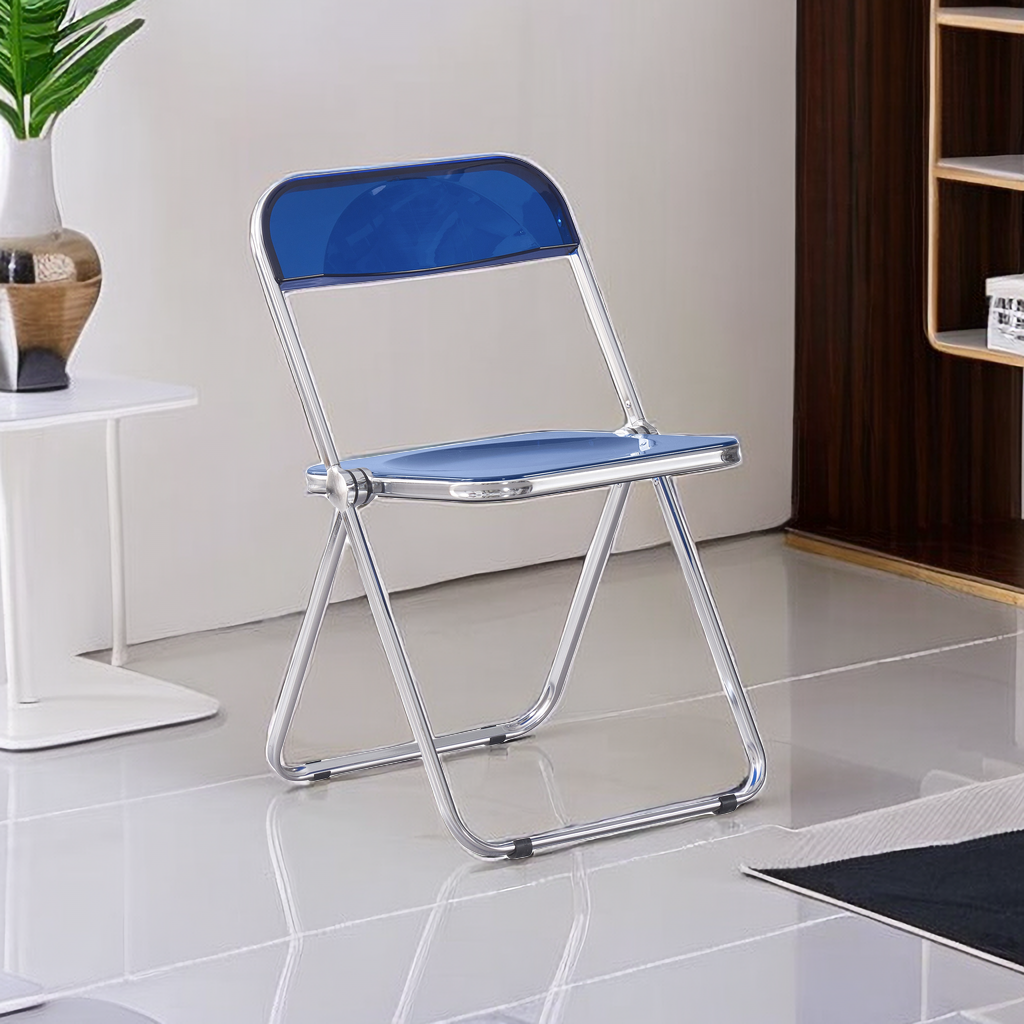 Blue Clear Transparent Folding Chair Chair Pc Plastic Living Room Seat Blue Steel