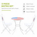 3 Piece Patio Bistro Set, Folding Outdoor Furniture With Usa Mosaic Table And Chairs, Portable Metal Frames For 4Th Of July, Balcony, Backyard, Poolside, Porch, American Flag White Metal