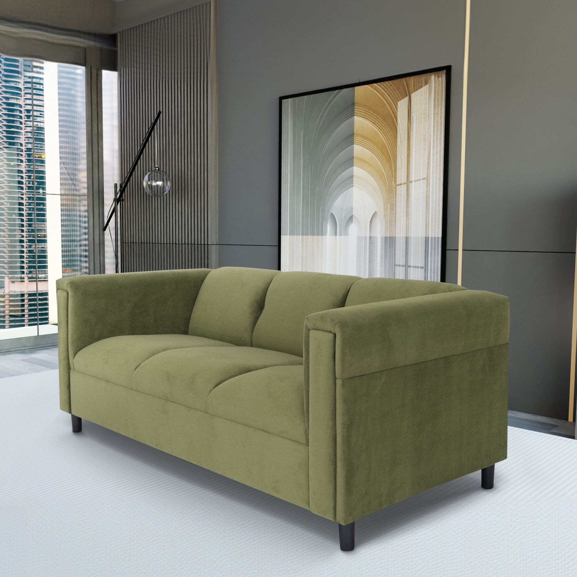 Green Suede Sofa, Modern 3 Seater Sofas Couches For Living Room, Bedroom, Office, And Apartment With Solid Wood Frame Green Wood Foam Suede