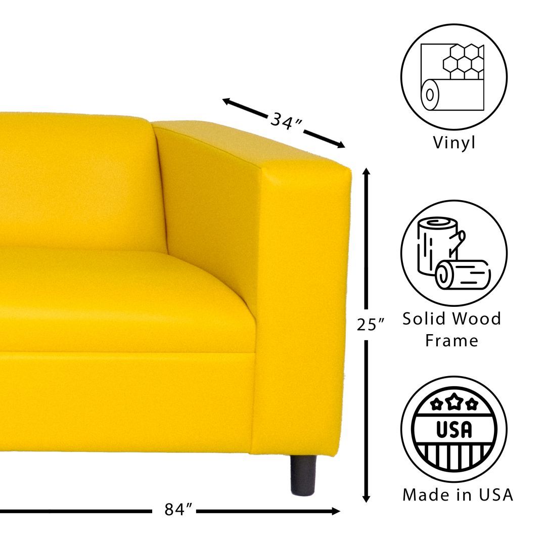 Yellow Faux Leather Sofa, Modern 3 Seater Sofas Couches For Living Room, Bedroom, Office, And Apartment With Solid Wood Frame Yellow Wood Foam Vinyl