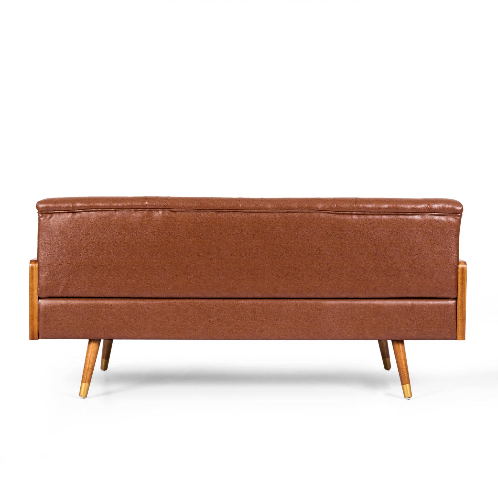 Adelaide Mid Century Modern Tufted Sofa With Rolled Accent Pillows Light Brown Pu