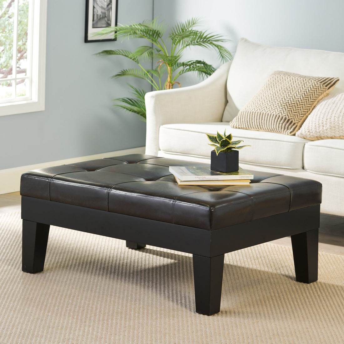 Chatham Ottoman With Drawer Dark Coffee Pu