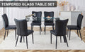 Table And Chair Set. 1 Table And 6 Black Chairs. Glass Dining Table With 0.31 Inch Tempered Glass Tabletop And Black Coated Metal Legs. Equipped With Black Pu Chairs 1123 008 Transparent Glass