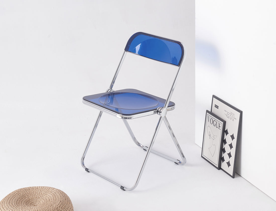 Blue Clear Transparent Folding Chair Chair Pc Plastic Living Room Seat Blue Steel