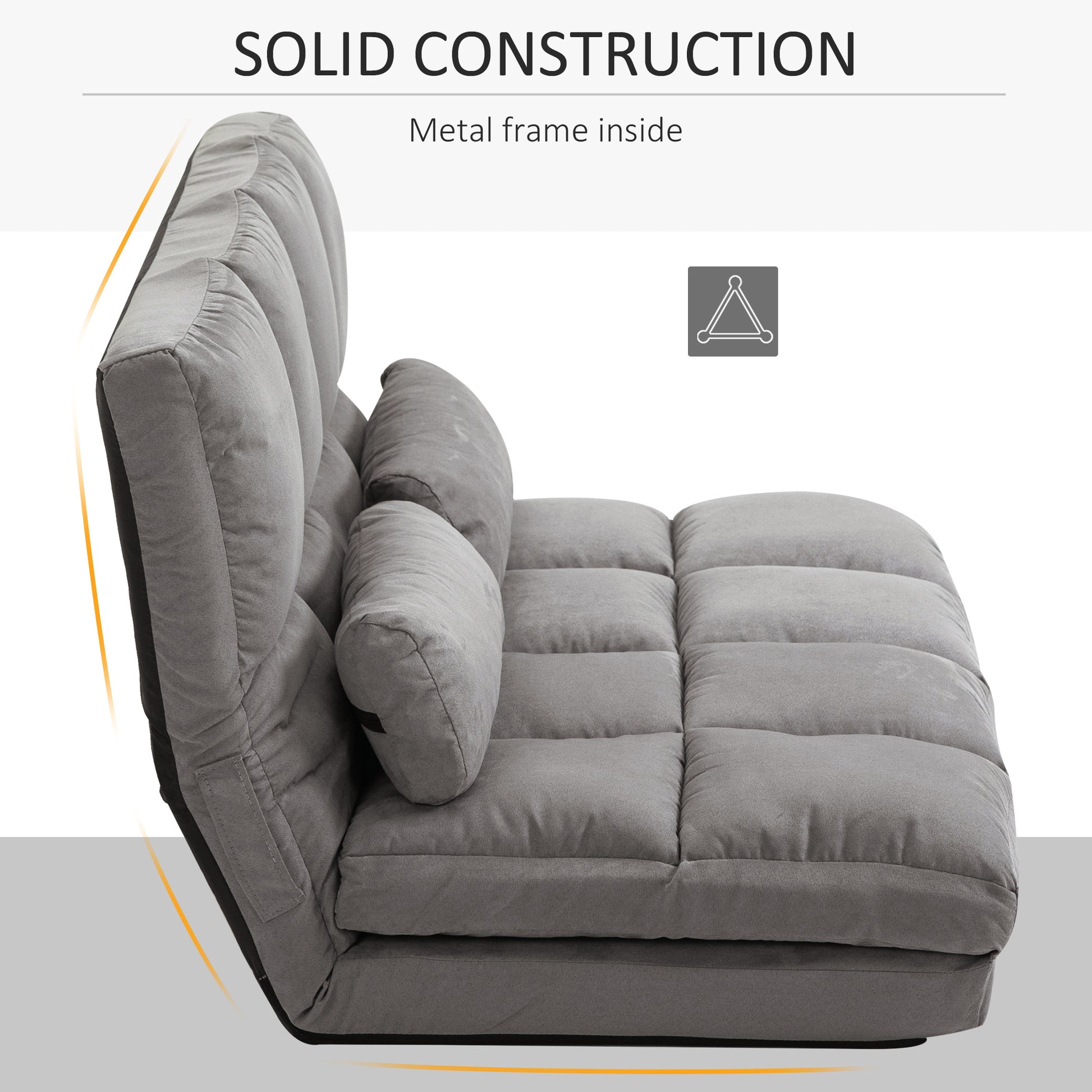 Convertible Floor Sofa Chair, Folding Couch Bed, Guest Chaise Lounge With 2 Pillows, Adjustable Backrest And Headrest, Dark Gray Dark Gray Polyester