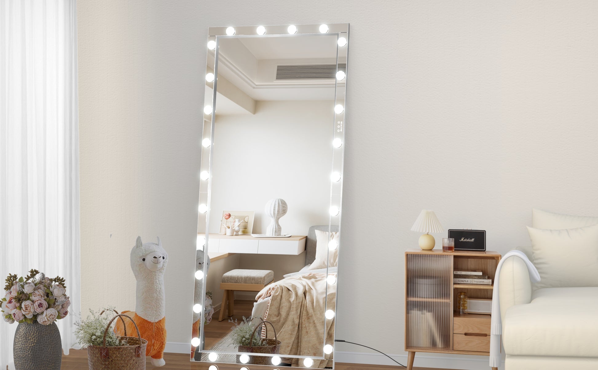 Hollywood Led Full Body Mirror With Lights Extra Large Full Length Vanity Mirror With 3 Color Mode Lights, Vertical Horizontal Hanging Aluminum Framed Mirror, 72 X 36 Inch, Silver Silver Aluminium