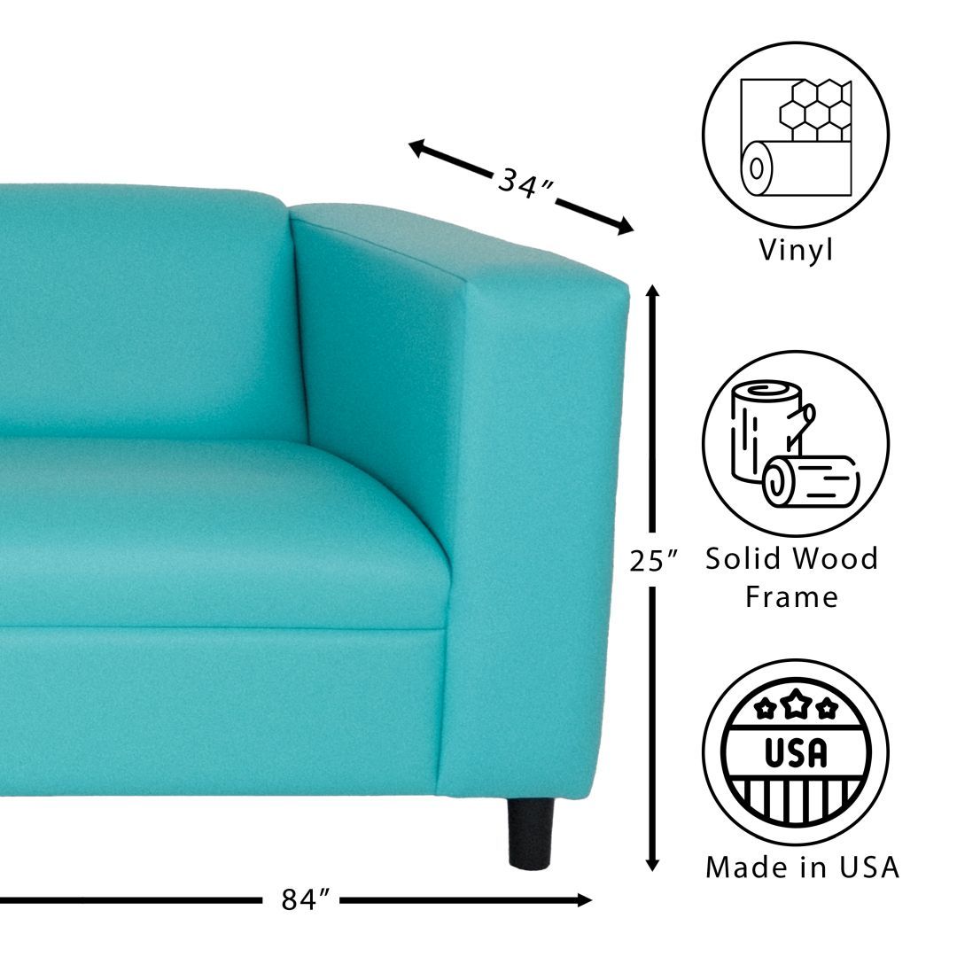 Teal Faux Leather Sofa, Modern 3 Seater Sofas Couches For Living Room, Bedroom, Office, And Apartment With Solid Wood Frame Teal Wood Foam Vinyl