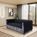 Black Velvet Sofa With Zebra Print, Modern 3 Seater Sofas Couches For Living Room, Bedroom, Office, And Apartment With Solid Wood Frame Black Wood Foam Velvet