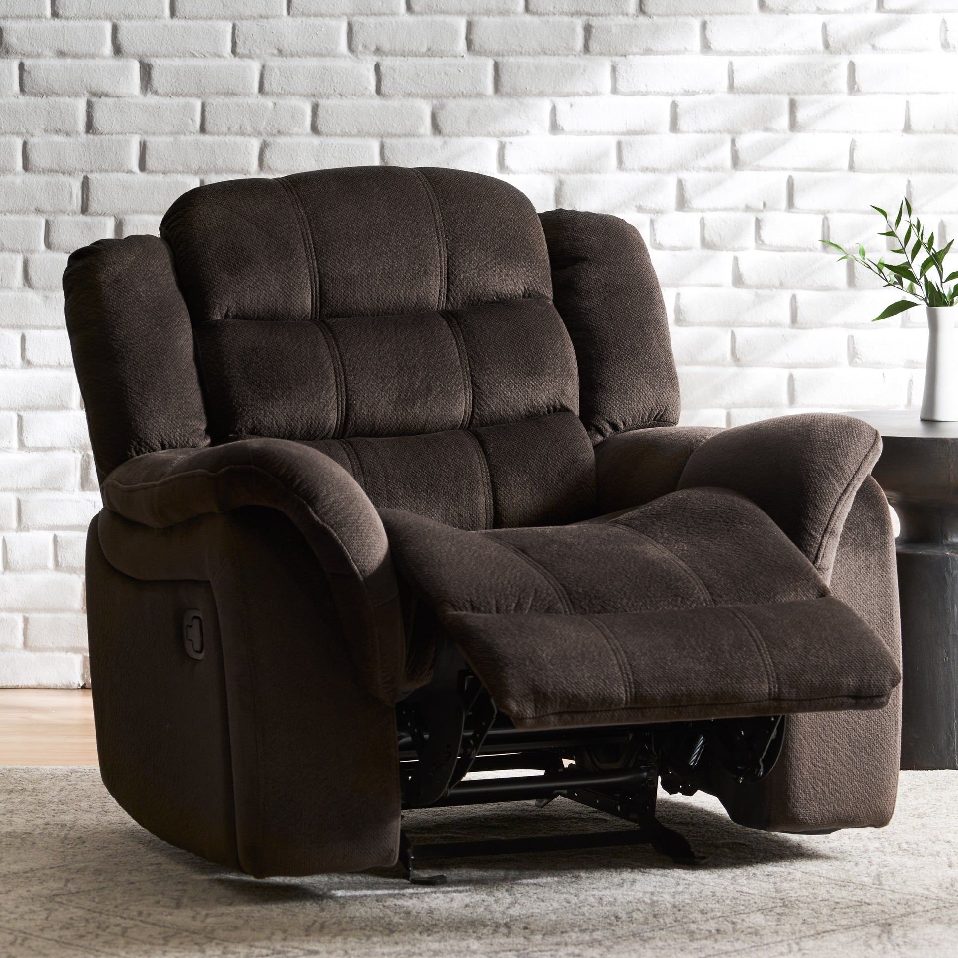 Classic Design, Brown Plush Fabric, Glider Recliner Brown Plush