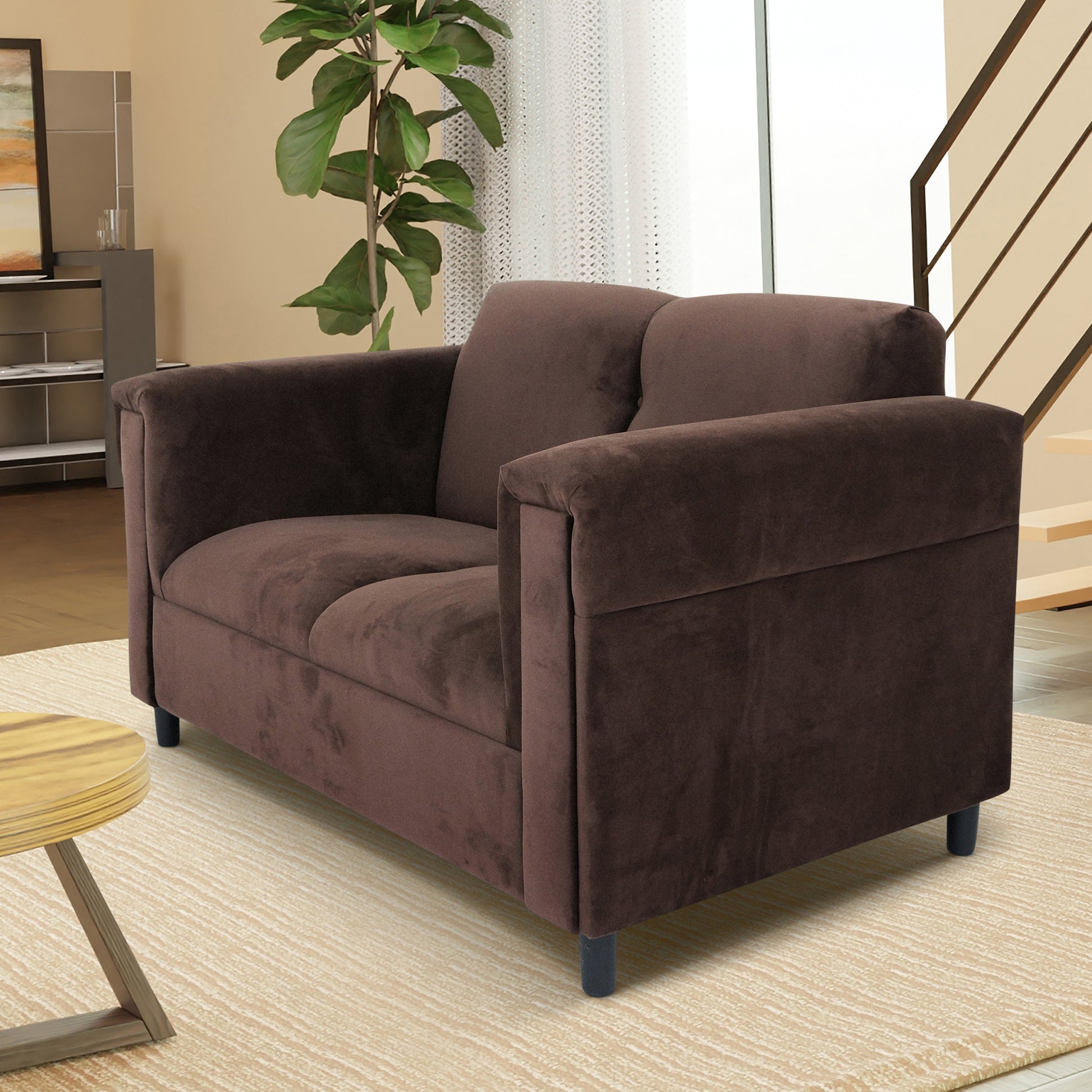 Dark Brown Suede Loveseat Sofa For Living Room, Modern D Cor Beautiful Seat Mini Small Couches For Small Spaces And Bedroom With Solid Wood Frame Dark Brown Wood Foam Suede