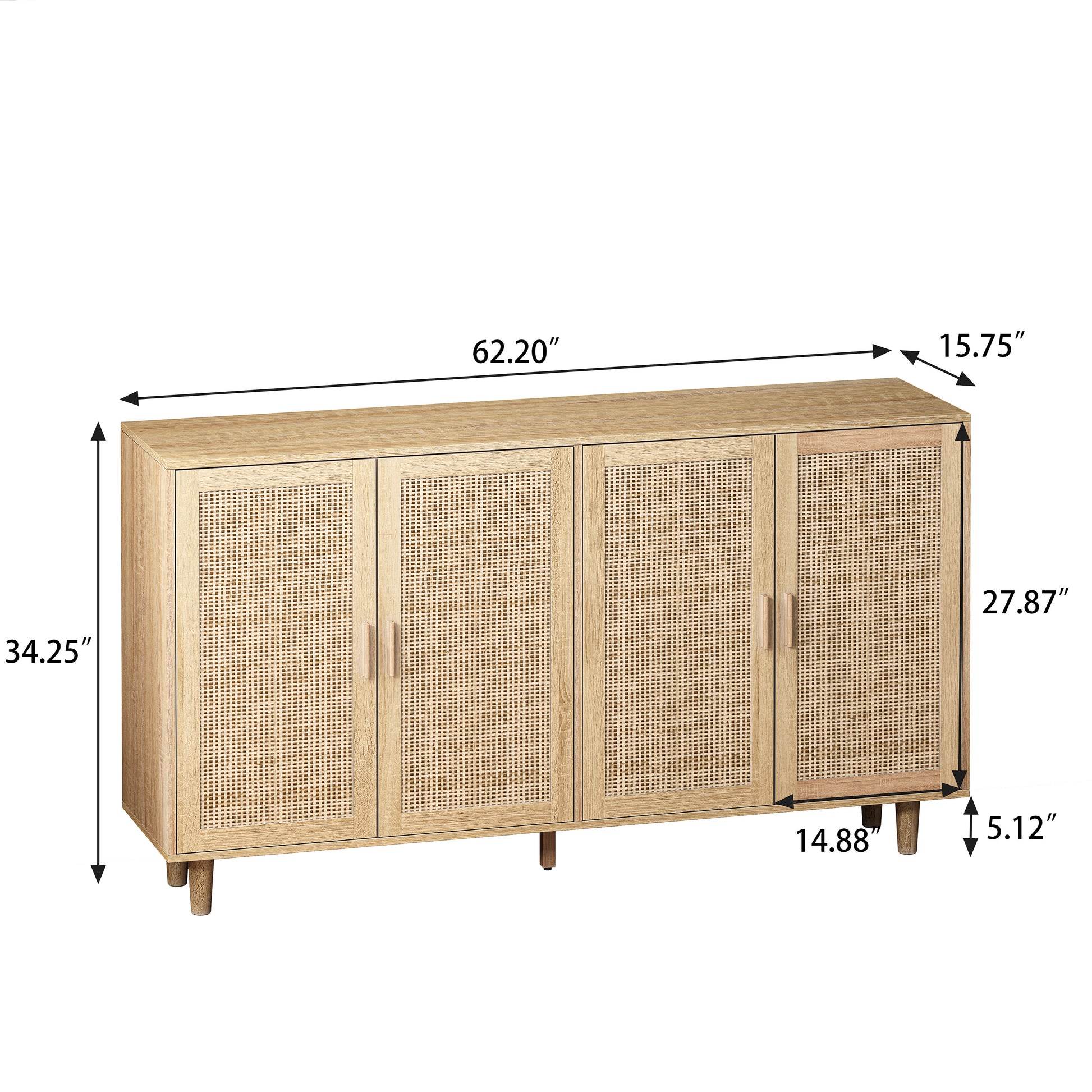 62.20"Elegant And Functional 4 Door Rattan Decorative Storage Cabinet,For Bedroom,Living Room,Office,Easy Assembly Same Sku:W757P190066 Natural Particle Board