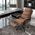 Executive Massage Office Chair With 6 Vibration Points, Microfiber Computer Desk Chair, Heated Reclining Chair With Footrest, Armrest, Double Padding, Brown Brown Polyester