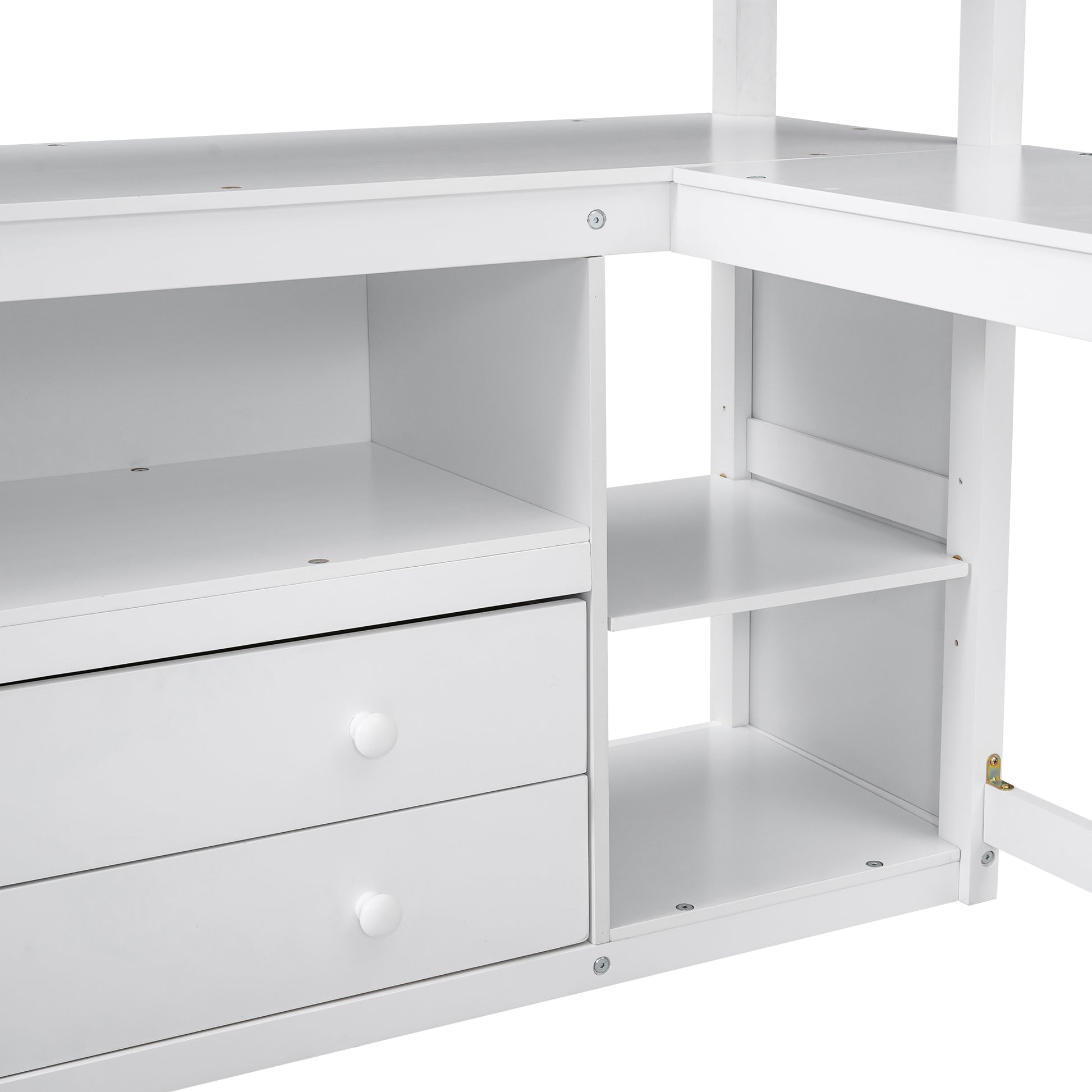 Full Size Loft Bed With Desk And Shelves,Two Built In Drawers,White Old Sku: Sm000416Aak Box Spring Not Required Full White Wood Bedroom Pine