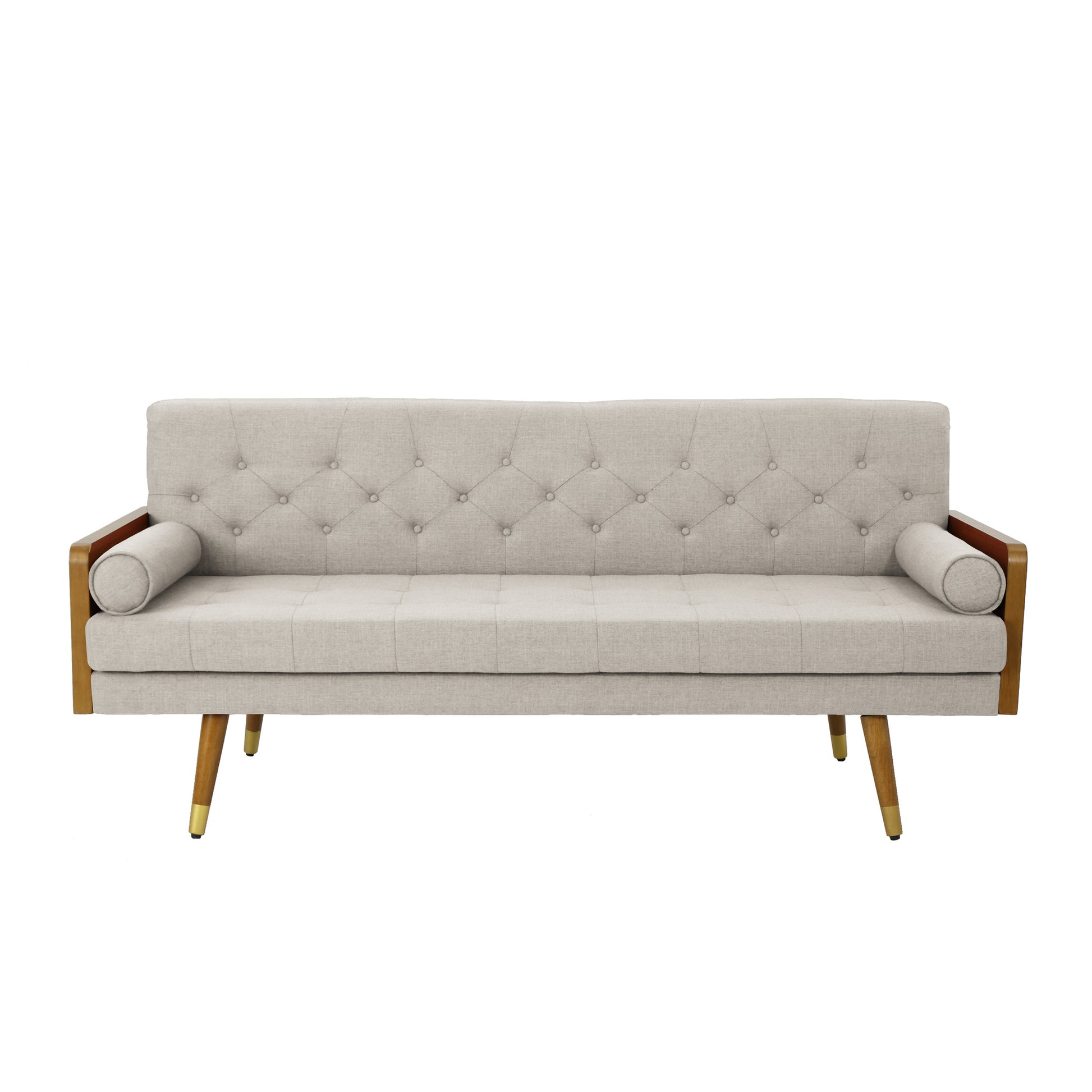 Aidan Mid Century Modern Tufted Fabric Sofa Beige Fabric