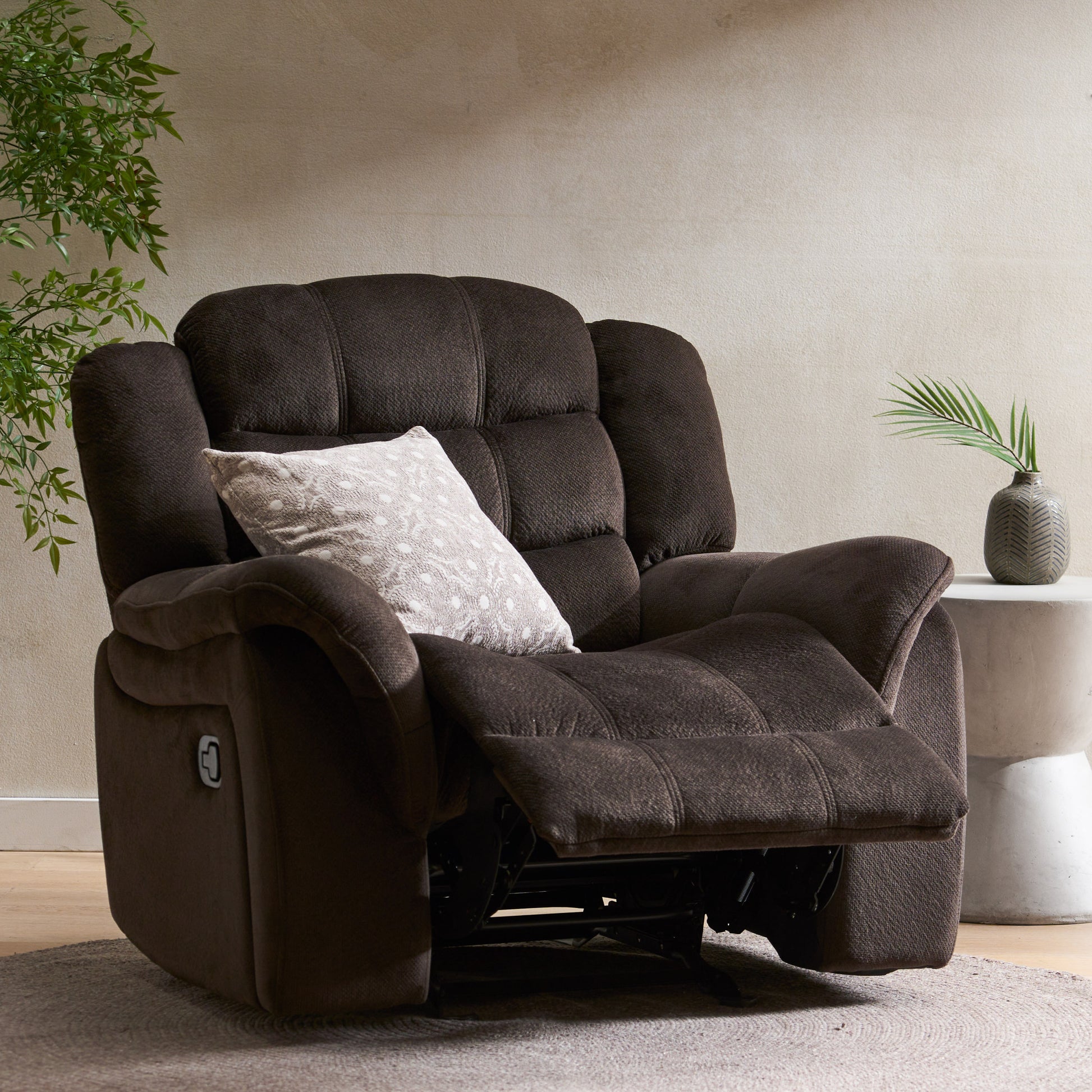 Classic Design, Brown Plush Fabric, Glider Recliner Brown Plush