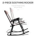 Oversized Folding Rocking Camping Chair Set Of 2, Outdoor Rockers With Headrests, Zero Gravity Bungee Lawn Chairs For 2 Adults, Cream White White Steel