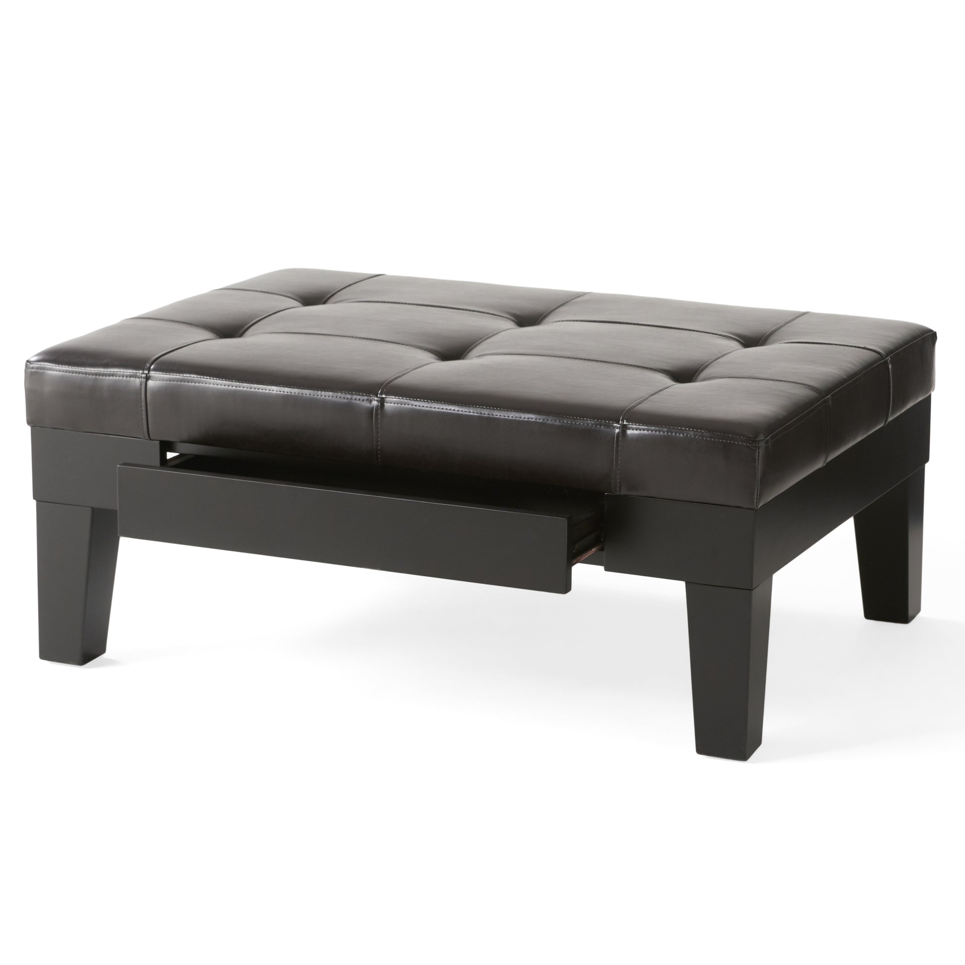 Chatham Ottoman With Drawer Dark Coffee Pu