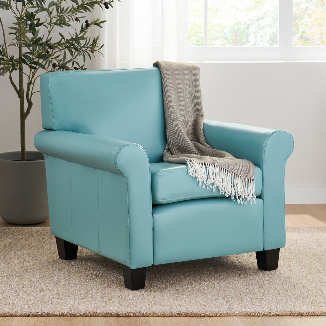 Yonkers Club Chair Teal Blue Leather