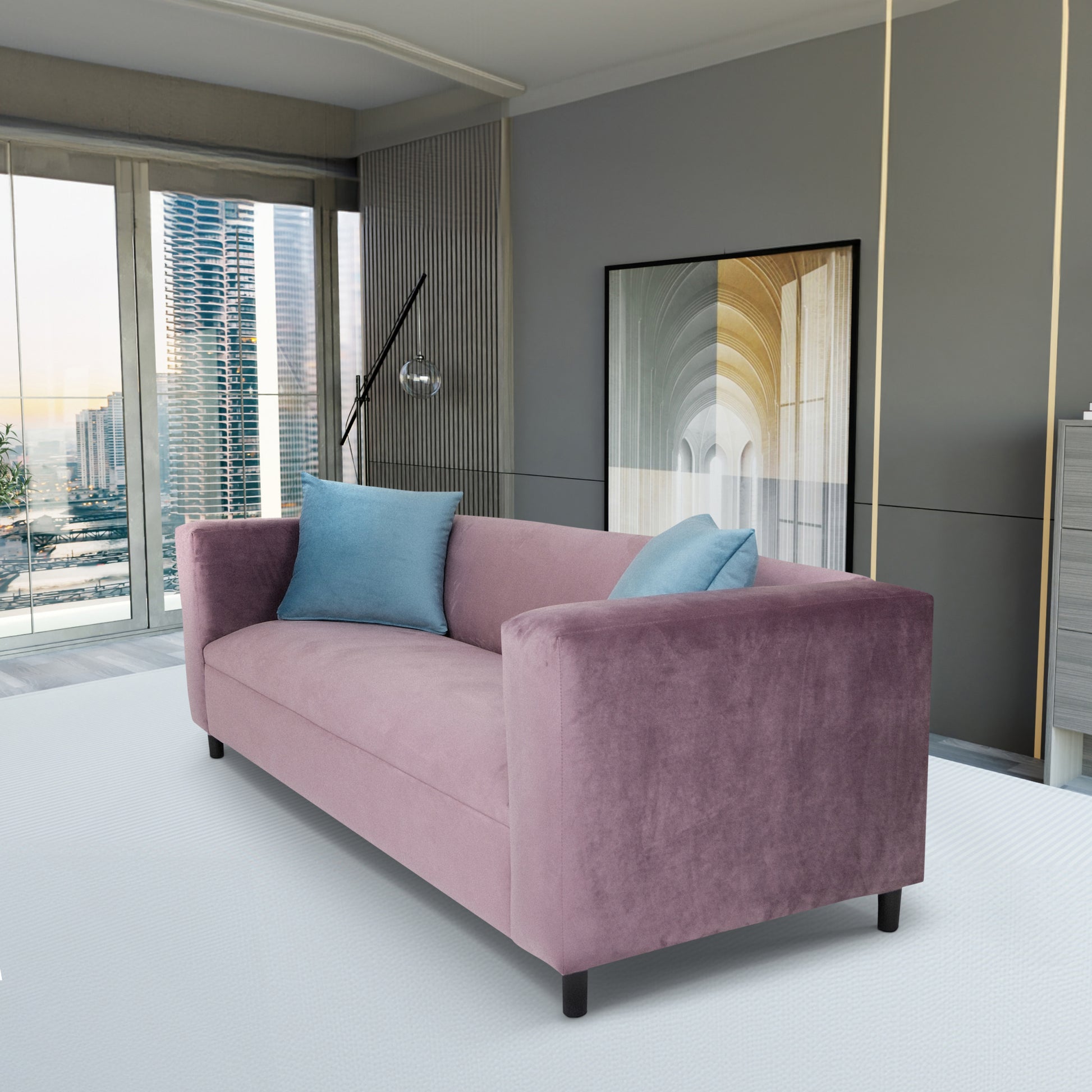 Velvet Sofa For Living Room, Modern 3 Seater Sofas Couches For Bedroom, Office, And Apartment With Solid Wood Frame Lavender Lavender Wood Foam Velvet