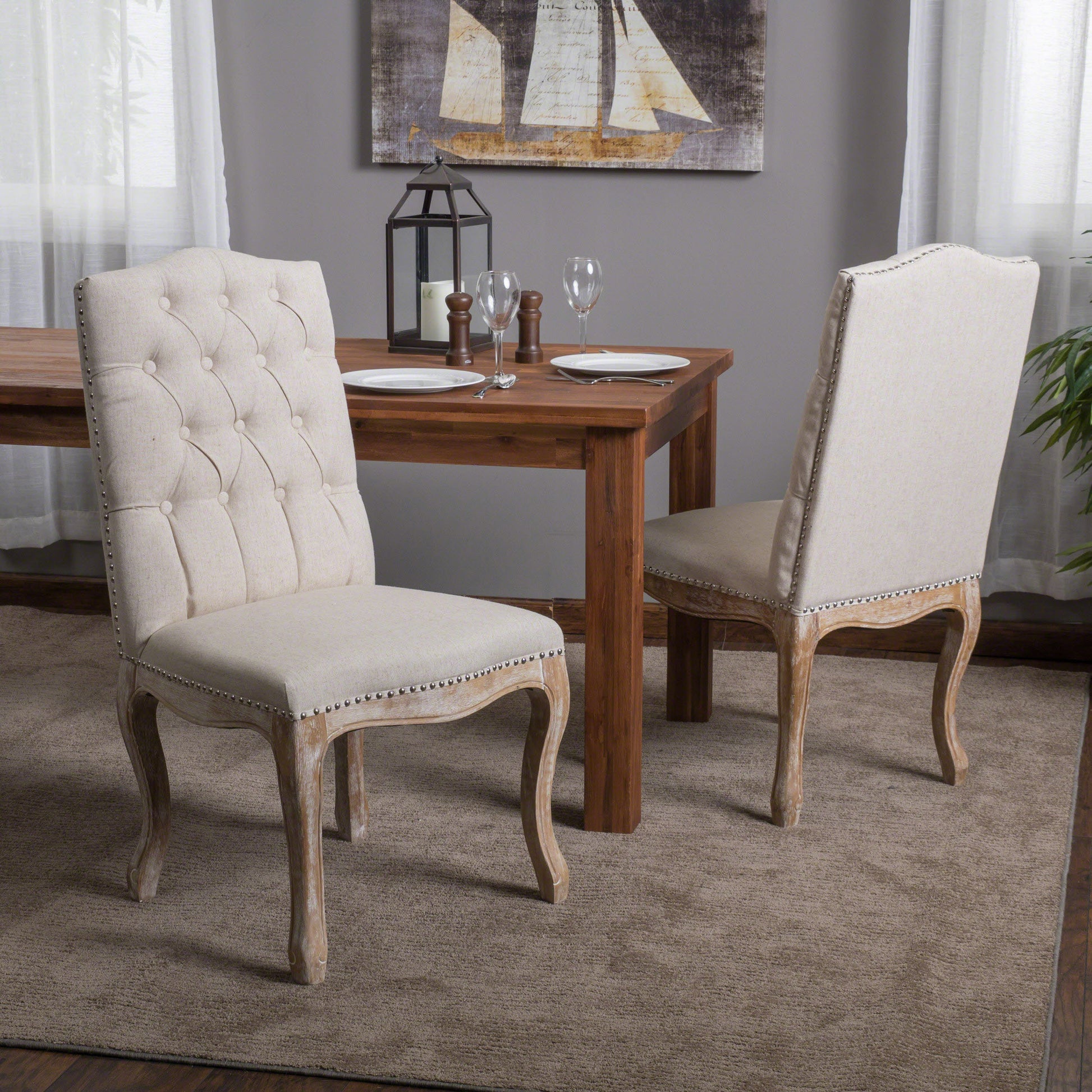 Dining Chair Set Of 2 Beige Fabric