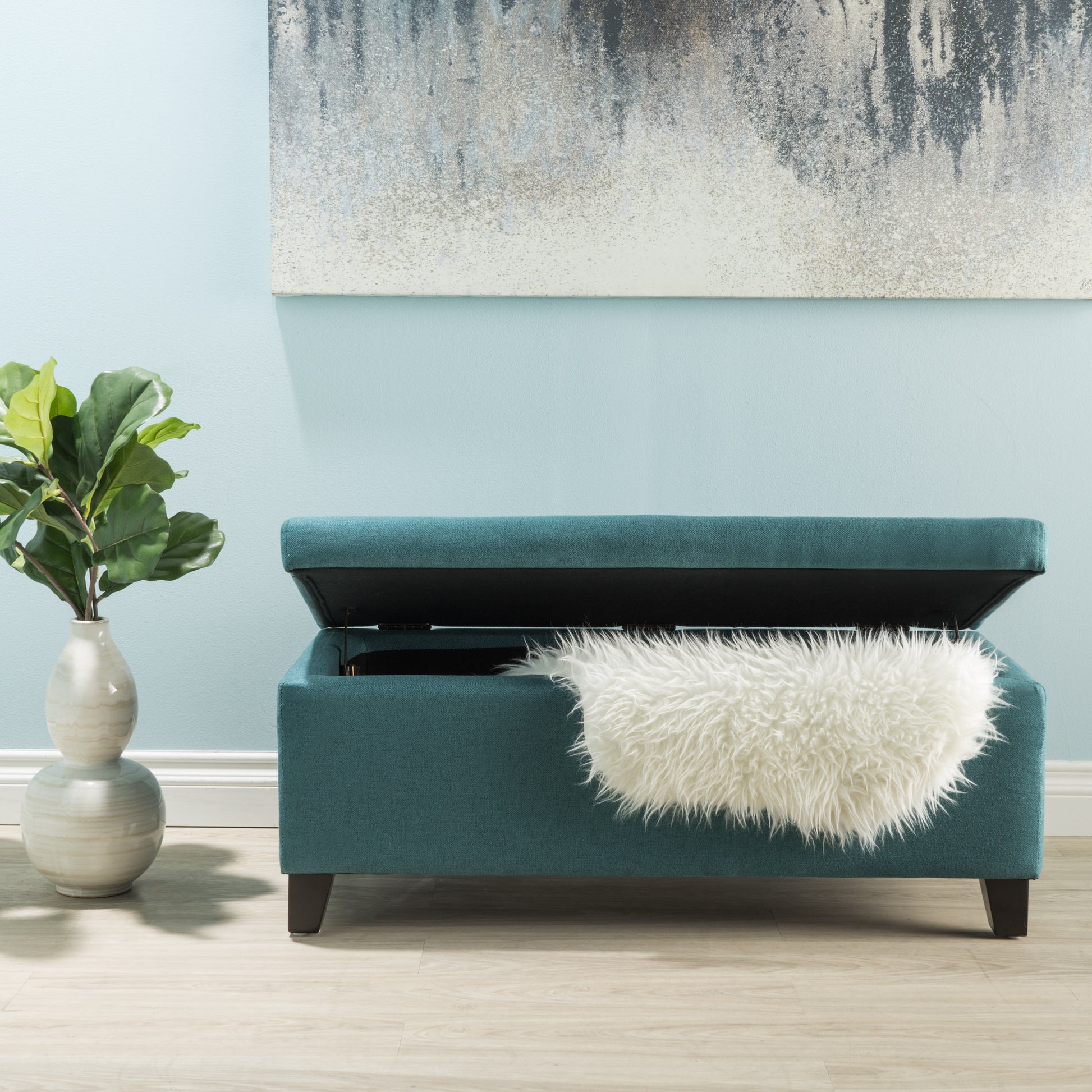 Storage Ottoman Teal Fabric