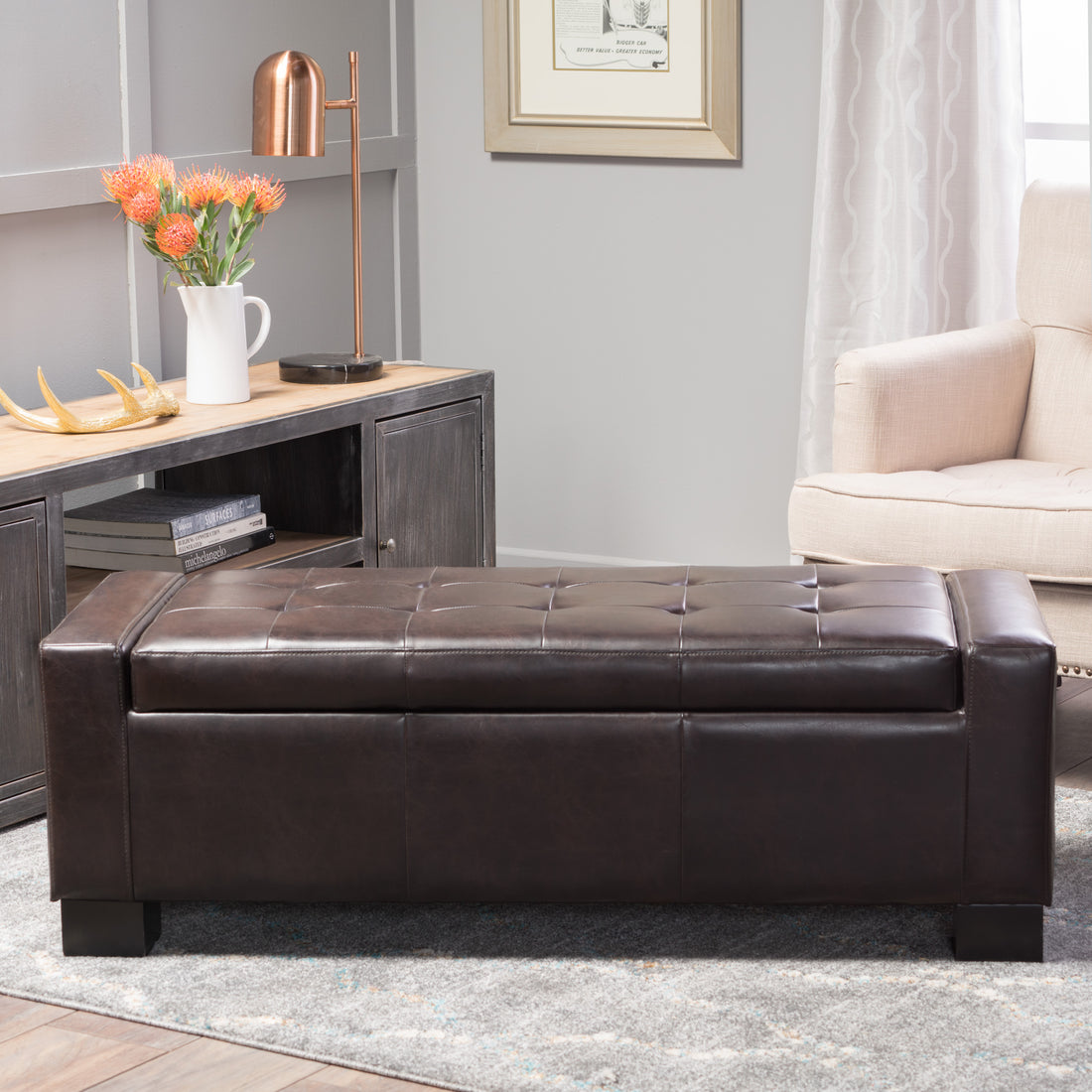 Guernsey Ottoman Brown Leather