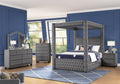 Monica Luxurious Four Poster Queen Bed Made With Wood In Gray Box Spring Not Required Queen Gray Wood Bedroom Modern Upholstered Velvet Wood