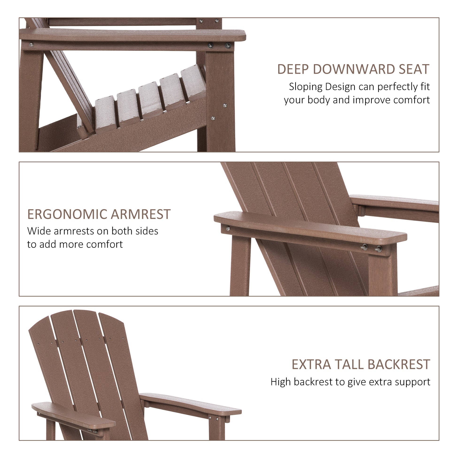 Adirondack Chair, Faux Wood Patio & Fire Pit Chair, Weather Resistant Hdpe For Deck, Outside Garden, Porch, Backyard, Brown Brown Hdpe