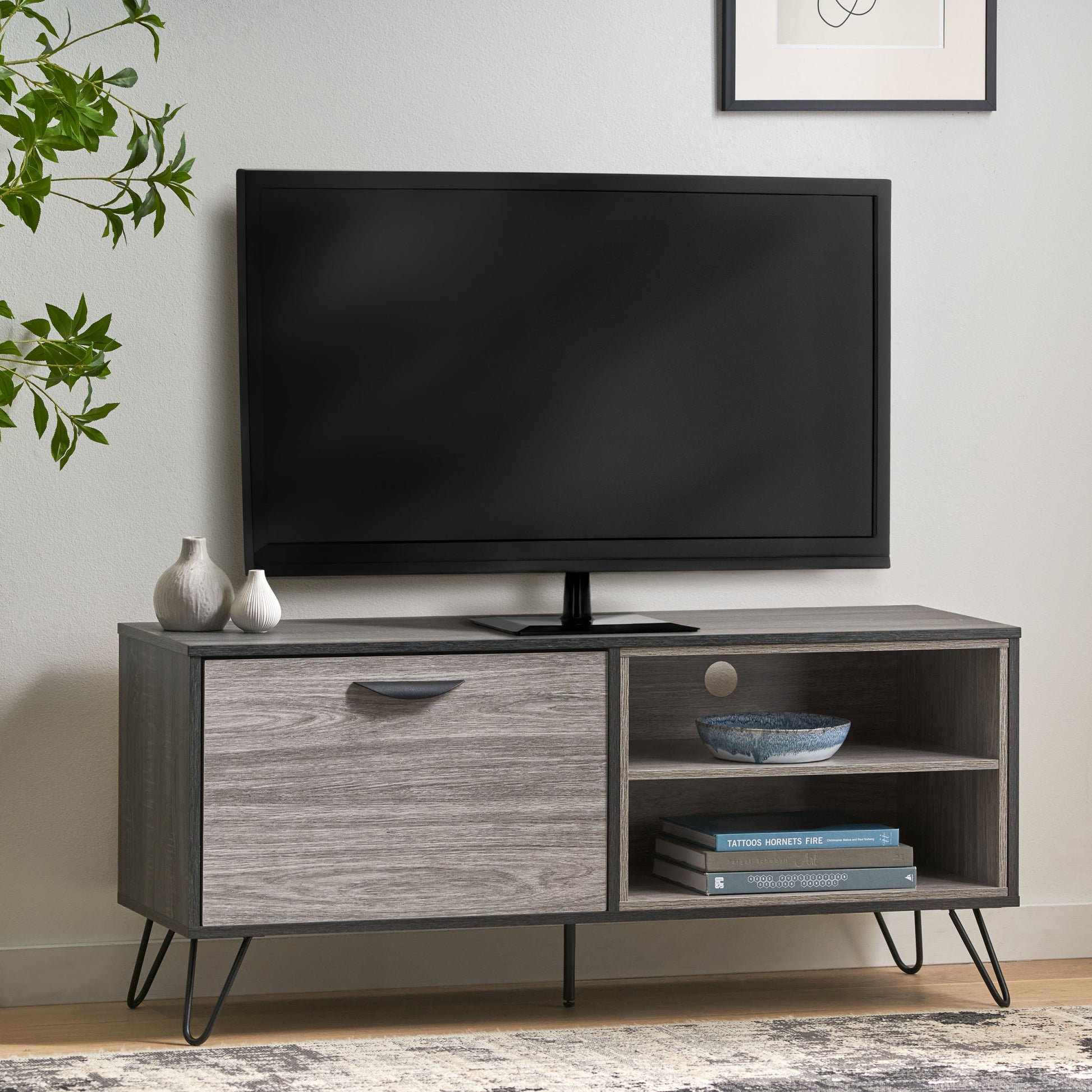 Tv Cabinet Grey 39 Inches Or Less Particle Board