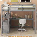 Full Size Loft Bed With Desk And Shelves,Two Built In Drawers,Gray Old Sku: Gx000416Aae Box Spring Not Required Full Gray Wood Bedroom Pine